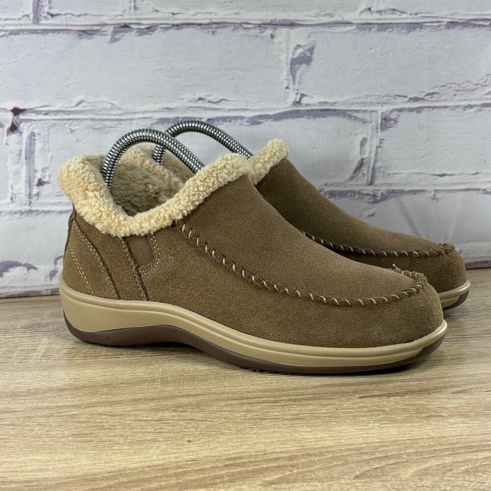 Orthofeet Lorin Light Brown Hands Free Slip On Shoes Women's 6 B Comfort Slipper
